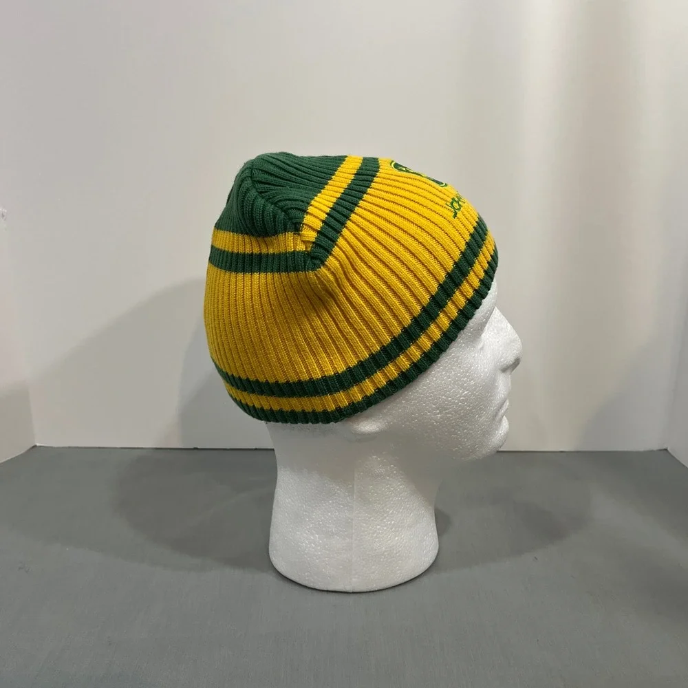 John Deere Beanie Kids O/S 2T-4T Yellow Green Striped‎ Logo Knit Hat